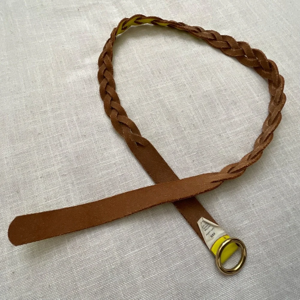 J.Crew UK Yellow Braided Leather Adjustable Belt Size XS/S NEW